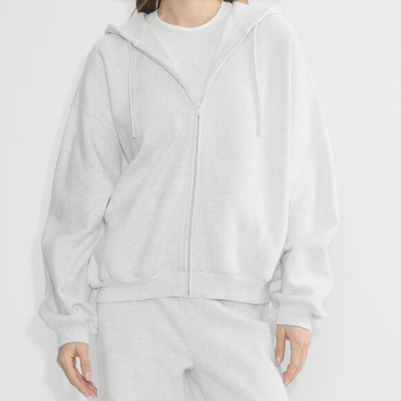 Aritzia TNA Heather Cloud White Sweatfleece Mega Zip Hoodie - Picture 1 of 4